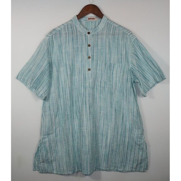 fabindia Other - Fabindia Men's Kurta Tunic Shirt Size 42 XL Blue White Stripes Pullover Cotton
